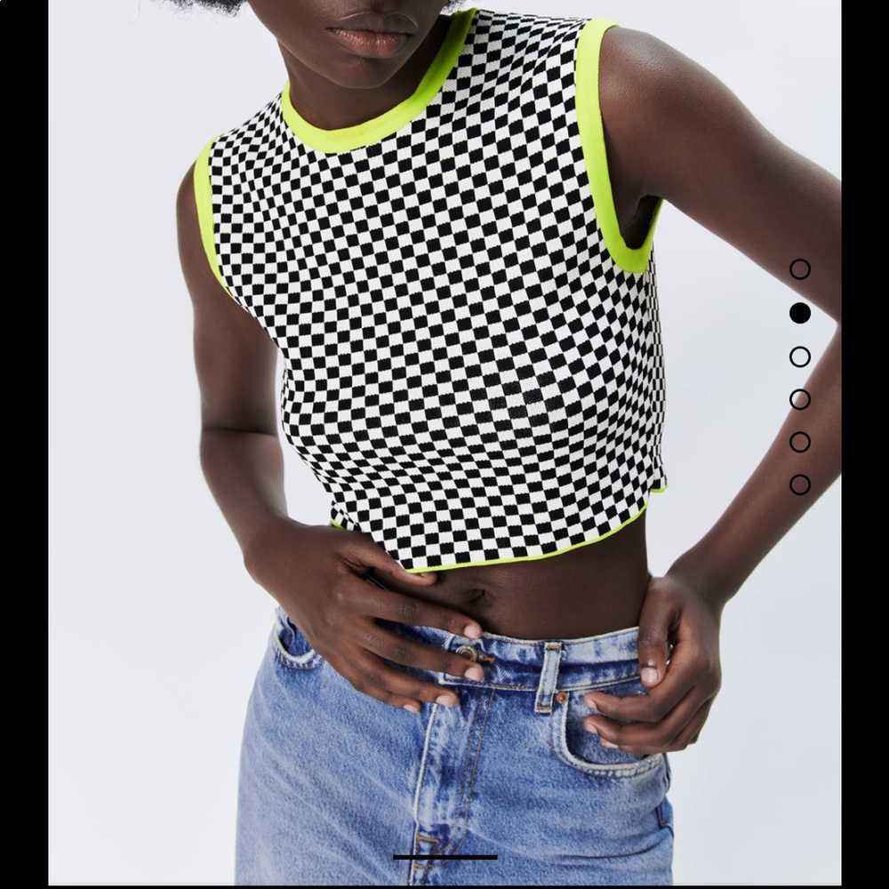 ZARA checkered print top with green trim